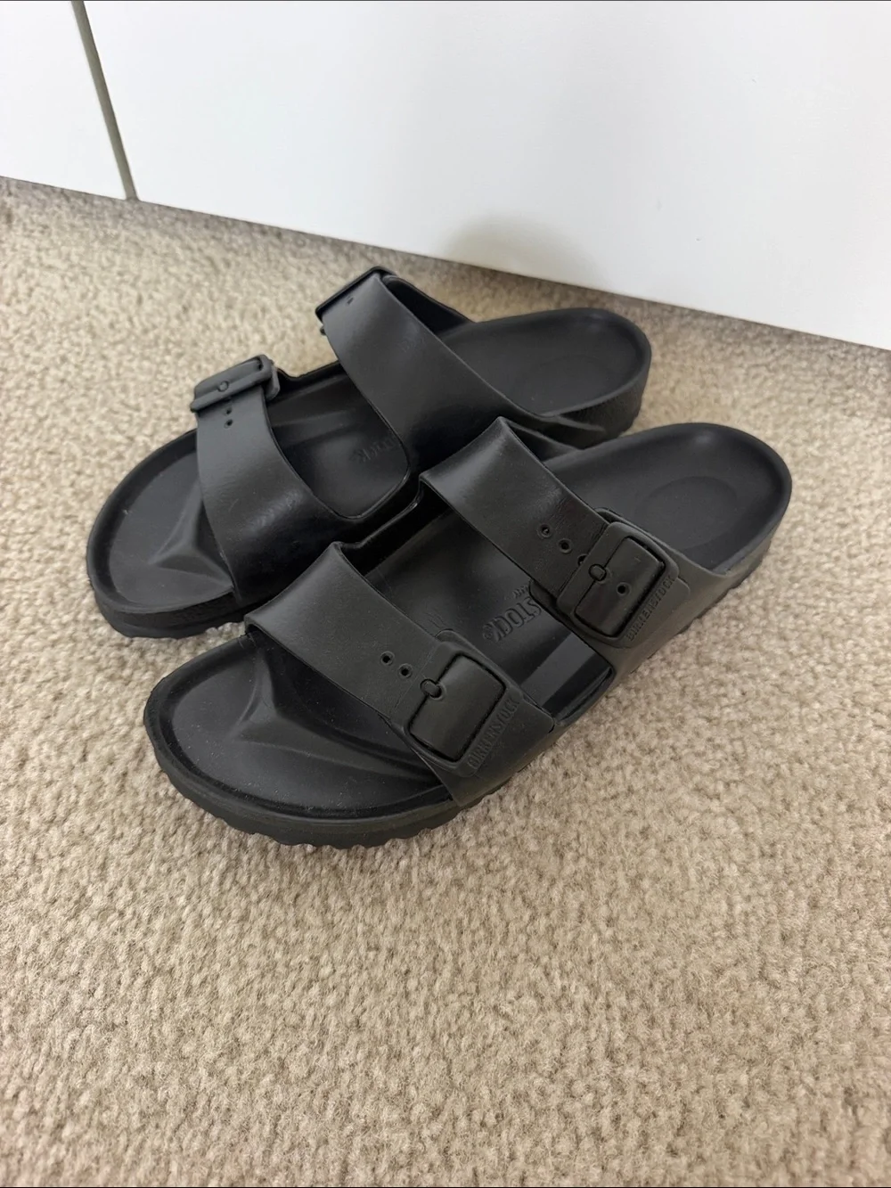 Black Womens Birkenstock Double-Buckle Slide Sandals